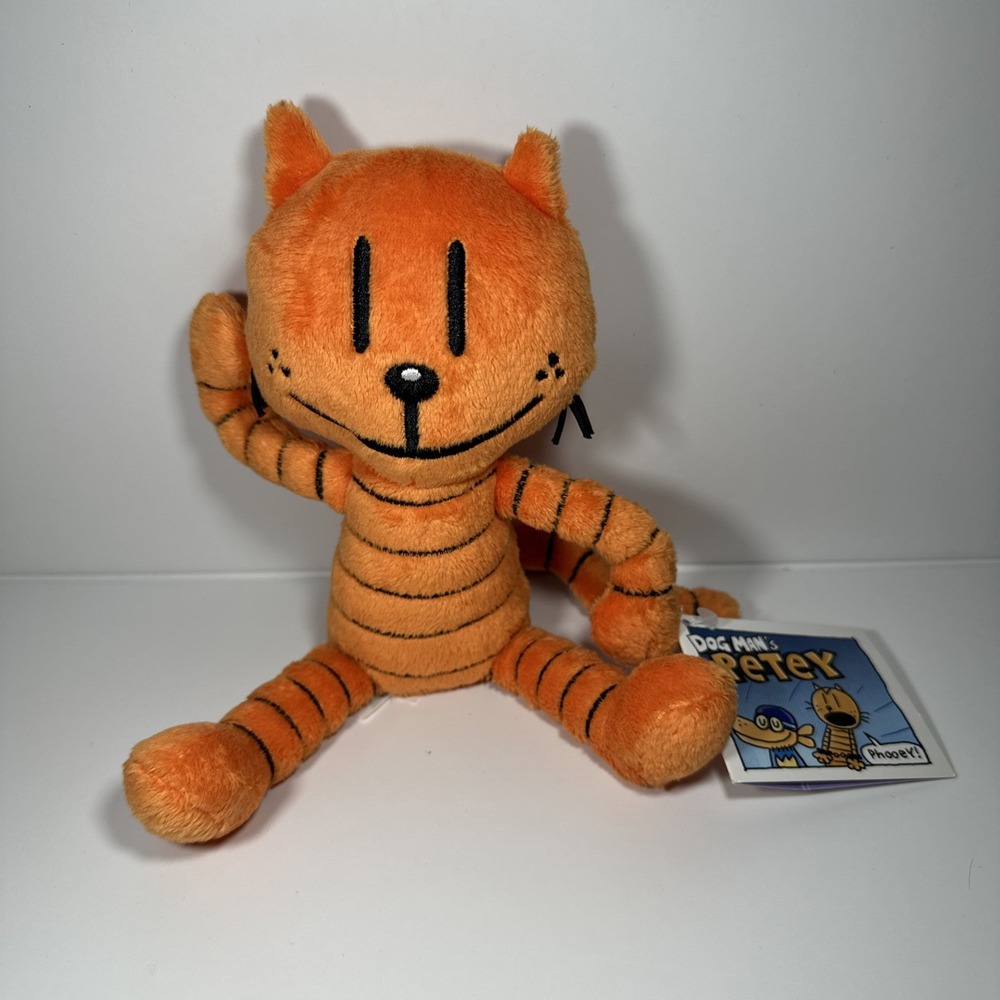 MerryMakers Plush Cat Petey Dog Man Books Character Orange Striped Dav Pilkey